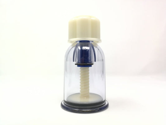 Clear bottle with a white cap and black base on a white background